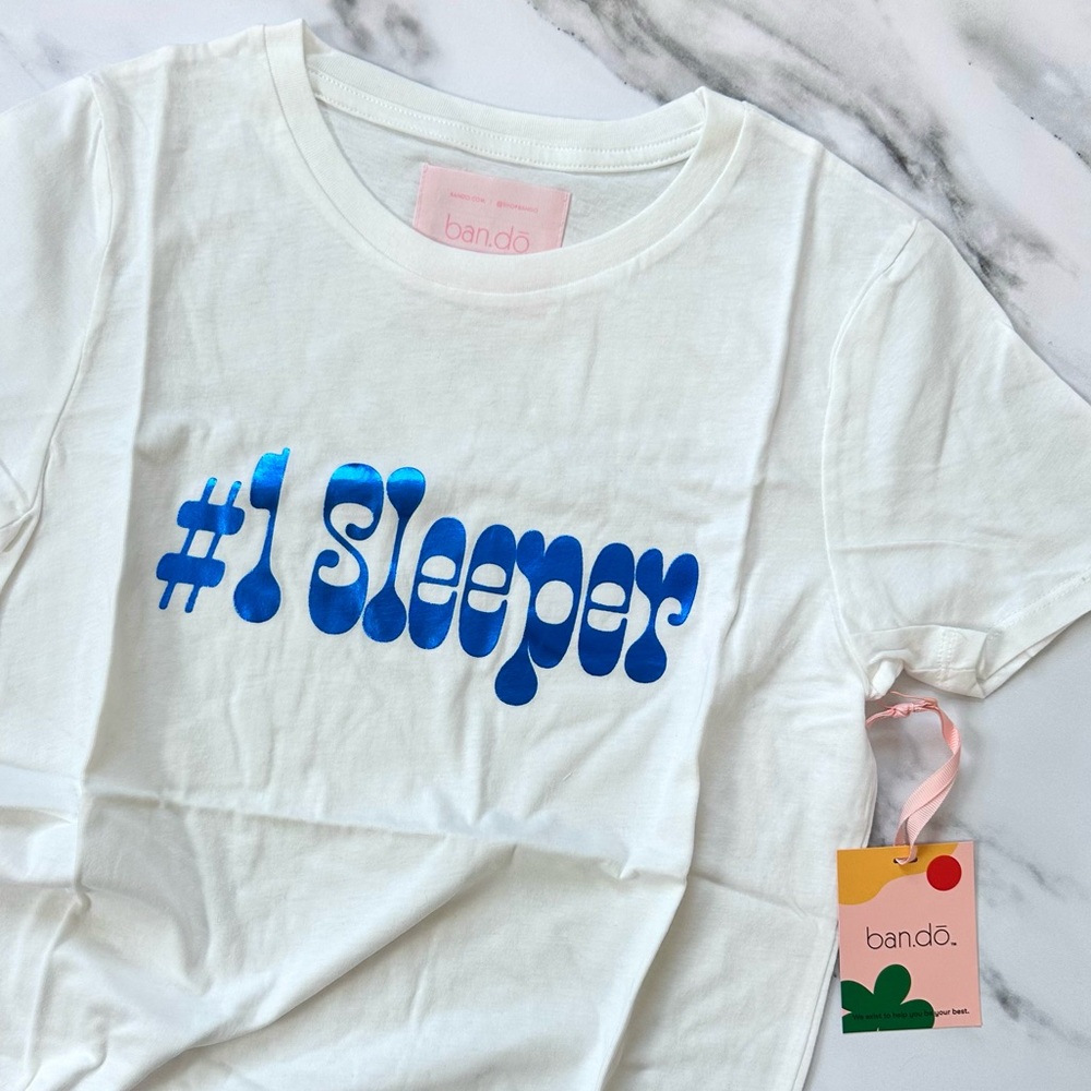 shop bando White T-Shirt w/ Blue Graphic #1 sleeper forever 21 urban outfitters